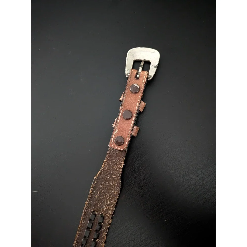 Vintage Womens Hand Tooled Leather Belt Western Woven Design 38